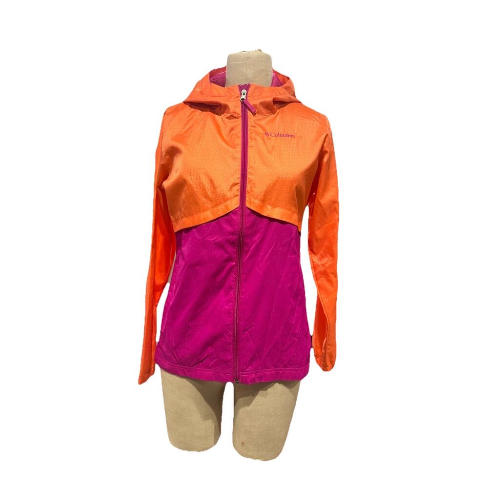Columbia Omni Shield Windbreaker Youth Girls Size L Large 14/16 Pink Hooded Cat
